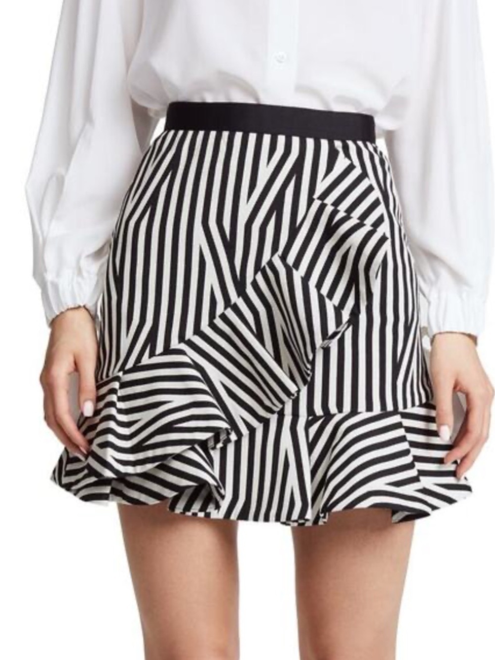 Self-Portrait Black and White Geometric A-Line Skirt 6